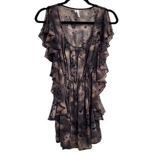 Studio Y Y2K Top M Graynavy Tan Sheer Ruffled Whimsigoth Fairy Grunge